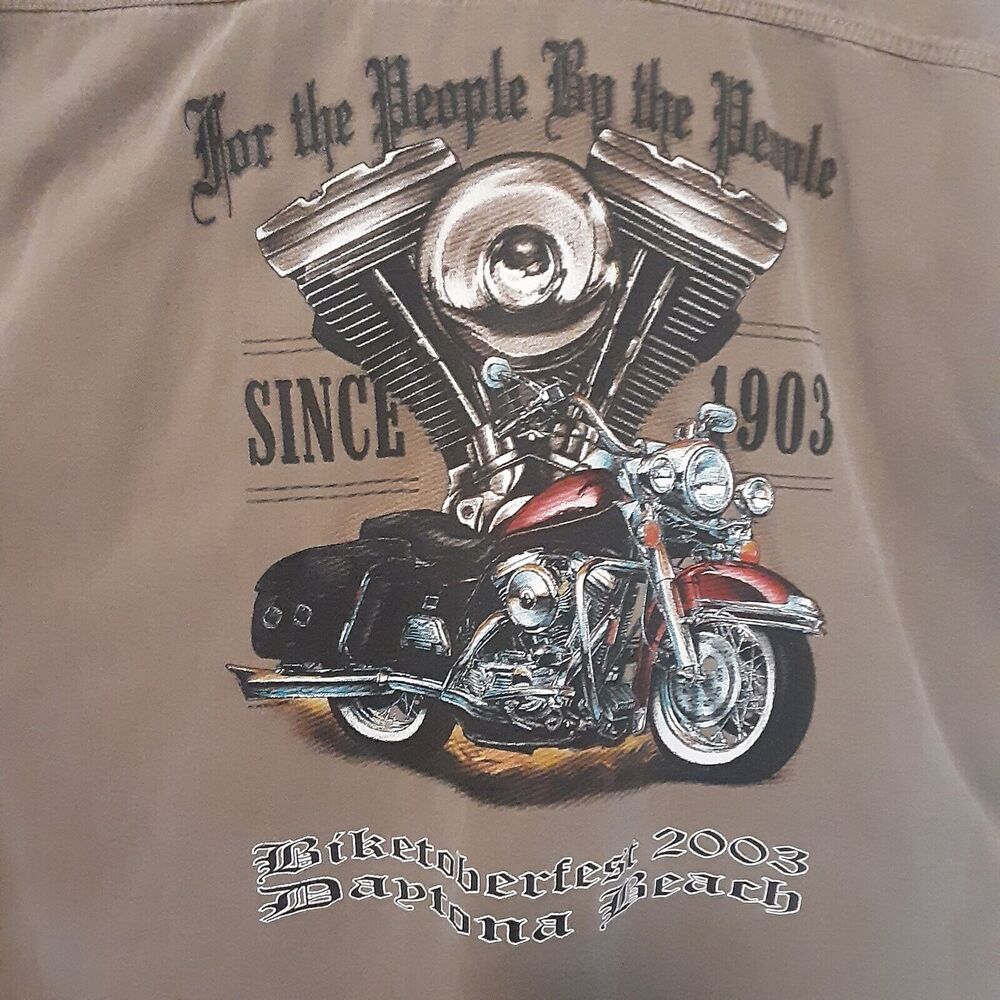 Vtg Biketoberfest Daytona Beach Mens L Brown Sleevless Button Up Shirt Biker Y2K